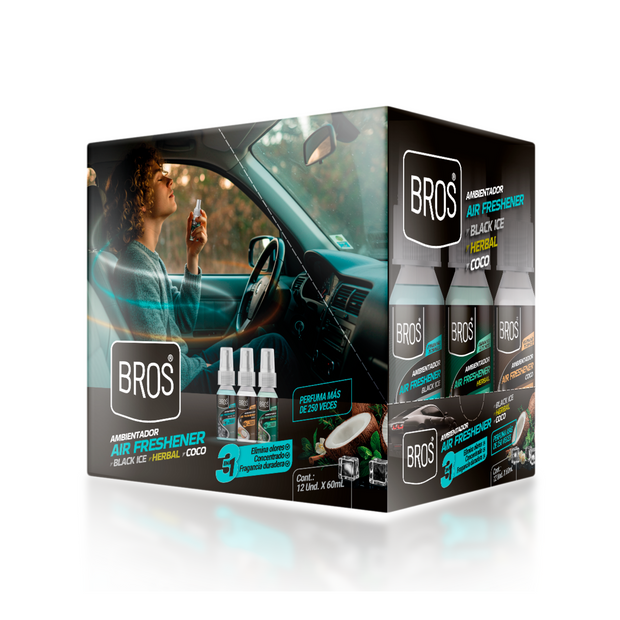 AMBIENTADOR AIR FRESHENER BROS BLACK ICE 60 ML - CAJA X 12 UND